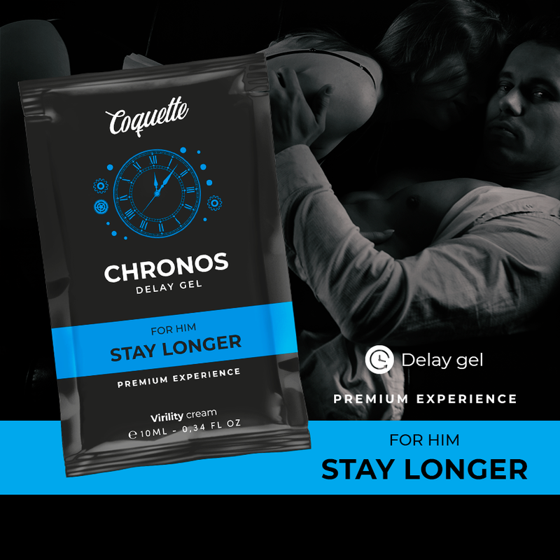 COQUETTE CHIC DESIRE Gel Retardante Chronos Pocket para Homens 10ml, embalagem.
