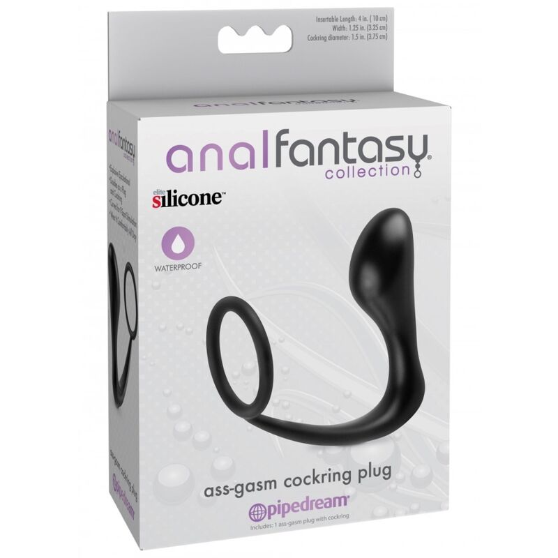 Detalhe do ANAL FANTASY Anel Peniano Ass-Gasm com Plug Anal Estimulante, mostrando seu design de silicone e dupla função.