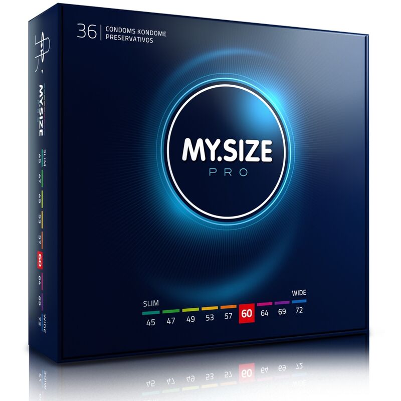 Close-up of the MY SIZE PRO Preservativos Ultra-Sensíveis 60 MM 36 Unidades, highlighting its packaging and features.