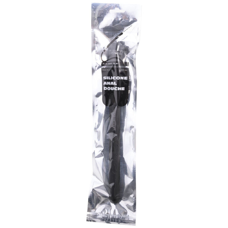 Close-up da Ducha Anal ALL BLACK Mega Ripple 28,5 CM de silicone, mostrando sua flexibilidade e textura.