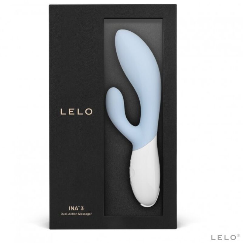 Close-up do Vibrador LELO Ina 3 Luxo Celeste, mostrando seu design ergonómico e silicone suave.