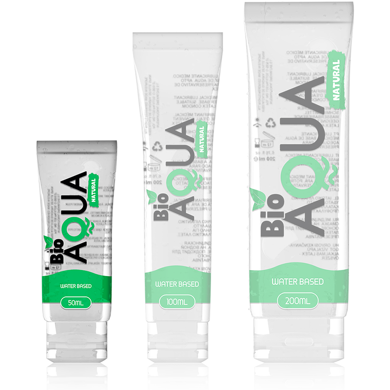 Close-up of the BIOAQUA Lubrificante Natural à Base de Água 50 ML showing its packaging and features.