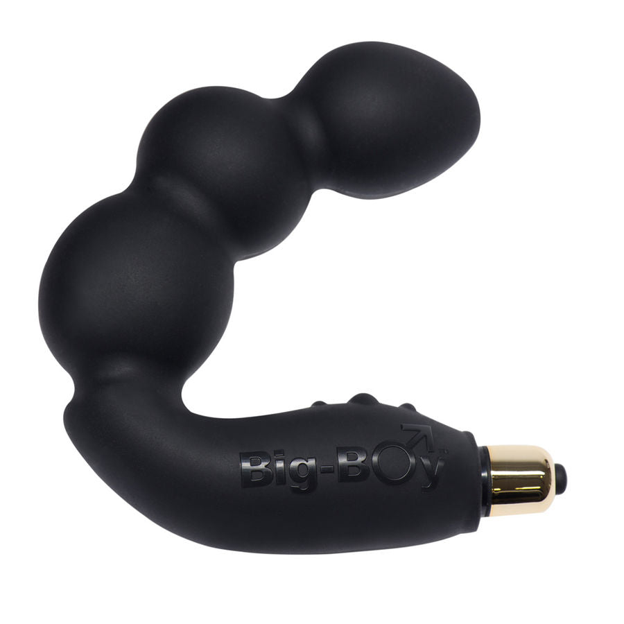 Close-up do ROCKS-OFF Estimulador Big-Boy 7V Masculino Próstata e Ponto P, mostrando seu design ergonómico e material de silicone preto.