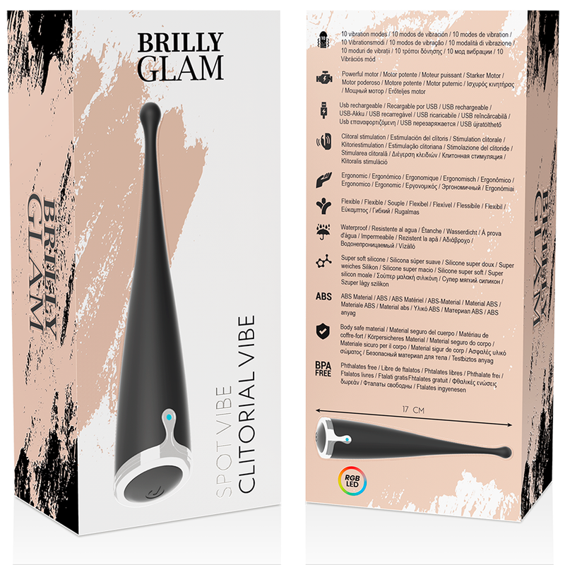 Vibrador clitoriano BRILLY GLAM Spot Vibe preto recarregável com design ergonómico.