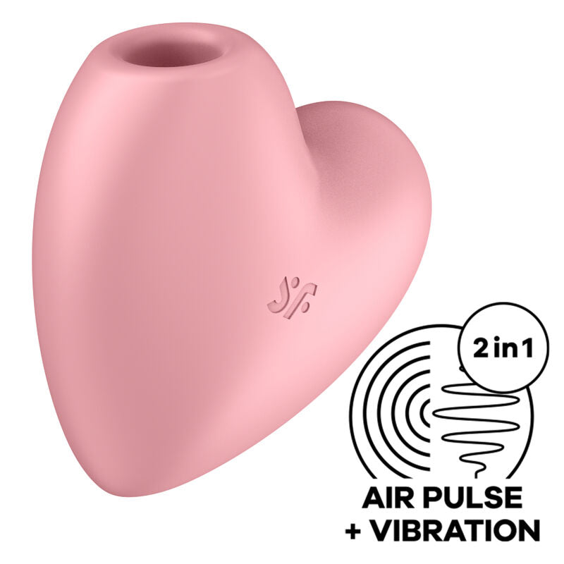 Satisfyer Cutie Heart Vibrador de Pulso de Ar Duplo Azul com design de coração, destacando sua tecnologia de ondas de ar e vibração para estimulação clitoriana.