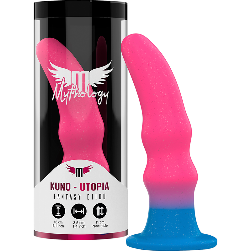 Detalhe do Dildo Anal MYTHOLOGY Kuno Utopia S, mostrando seu design ergonómico e cor neon.