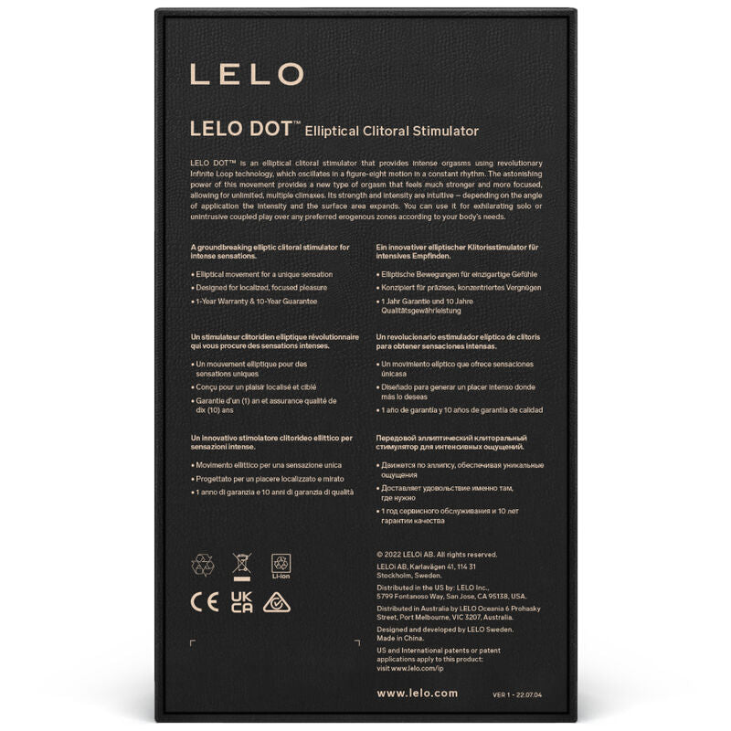 Close-up of the LELO Estimulador de Clitóris DOT com Tecnologia Infinite Loop, highlighting its design and soft silicone texture.