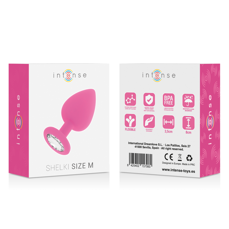 Plug anal INTENSE Shelki M Fúcsia em silicone sedoso com base diamante.