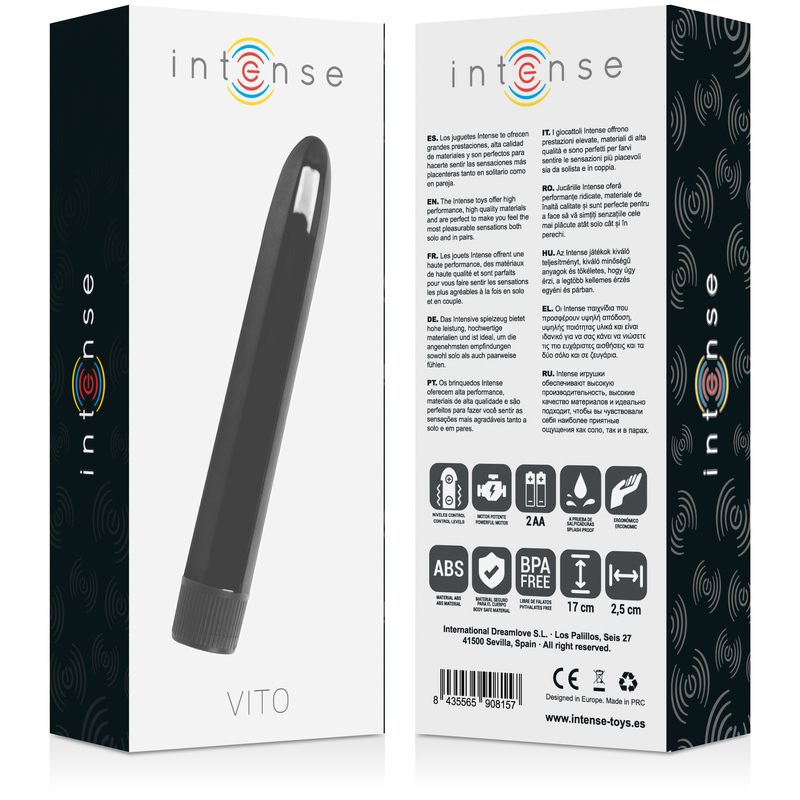 Vibrador Intense Vito Preto de 17cm com design ergonómico e cor escura.