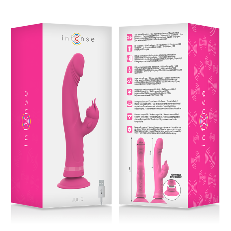 Vibrador Coelho Júlio Intense de silicone rosa para dupla estimulação do G-Spot e clitóris.