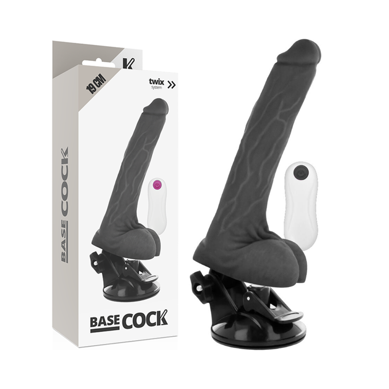 Close-up do Vibrador Realista BASECOCK com Controle Remoto, mostrando a textura e design ergonómico.