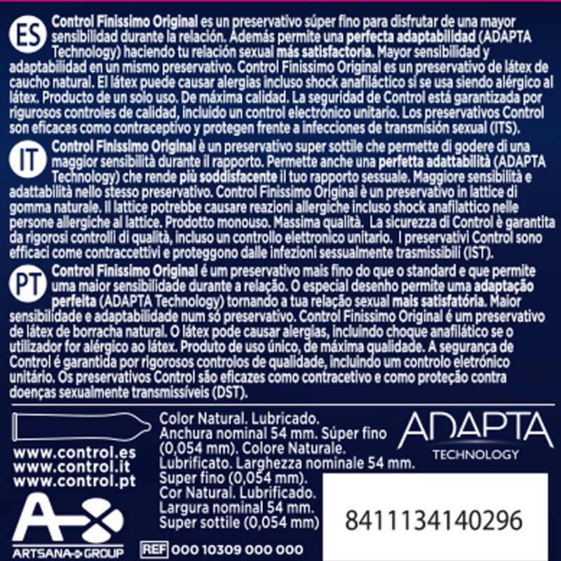 Embalagem dos Preservativos Control Finíssimo 3 Unidades, destacando a espessura fina.