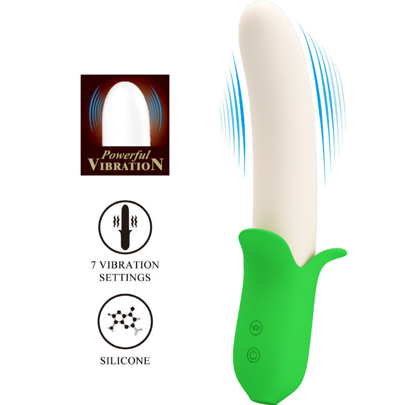 Vibrador de silicone Pretty Love Banana Knight com 7 vibrações para prazer feminino.