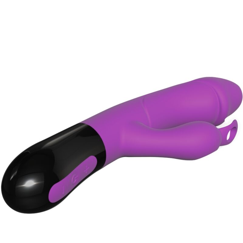 Close-up do ADRIEN LASTIC Ares 2.0, um vibrador coelho violeta com design ergonómico e ponta curva para estimulação do ponto G e clitóris.
