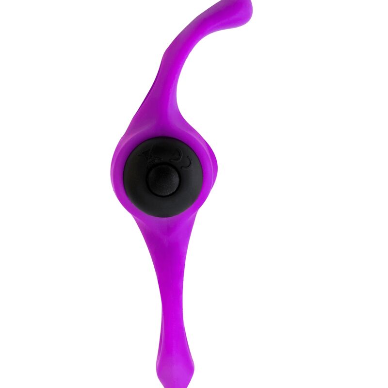 Close-up do anel vibrador Adrien Lastic Lingus Max roxo para casais, com destaque para a língua estimuladora.