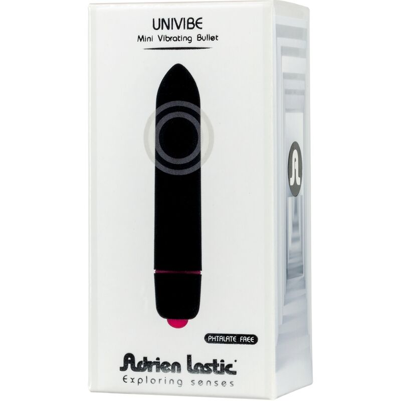 Close-up of the ADRIEN LASTIC Bala Vibrante Univibe Mini Preta, highlighting its compact design and powerful features.