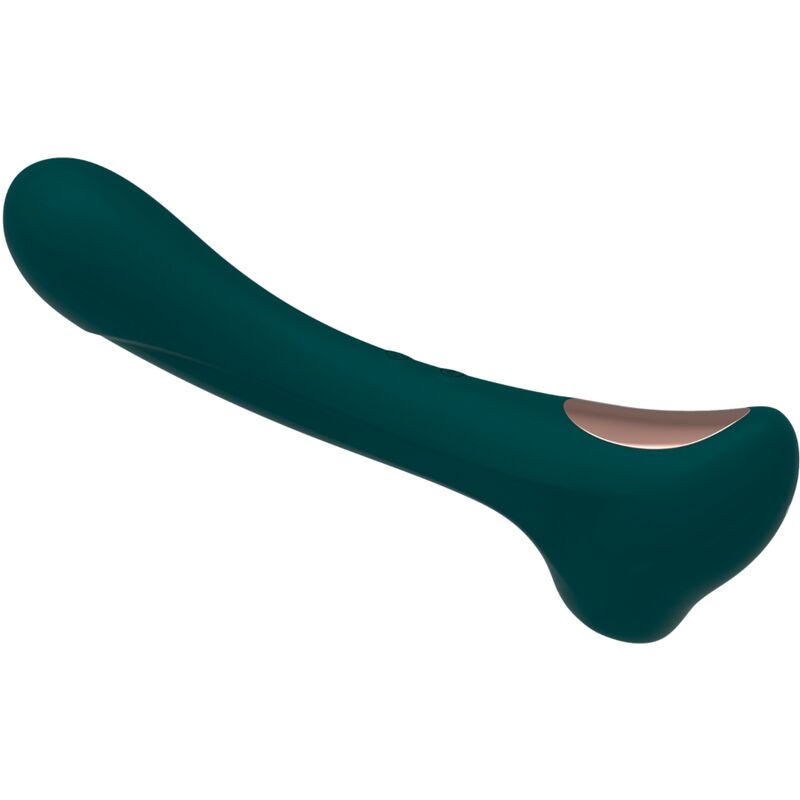 Close-up of the ALIVE Vibrador de Sucção e Estimulador Clitoriano Quiver Verde showing its ergonomic design and color.
