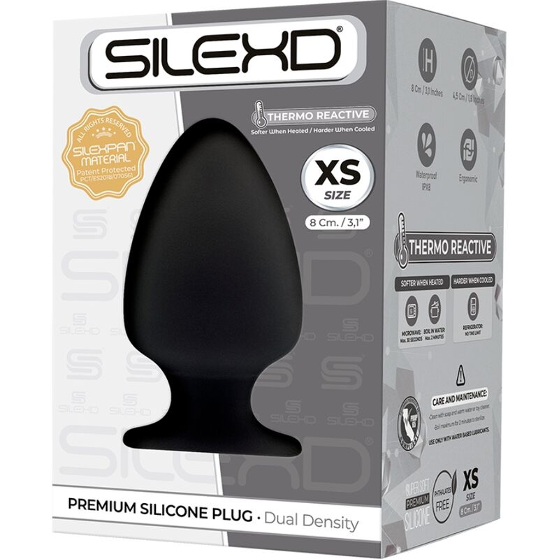 Close-up do Plug Anal SILEXD Premium Silexpan Silicone Termoreativo Tamanho XS