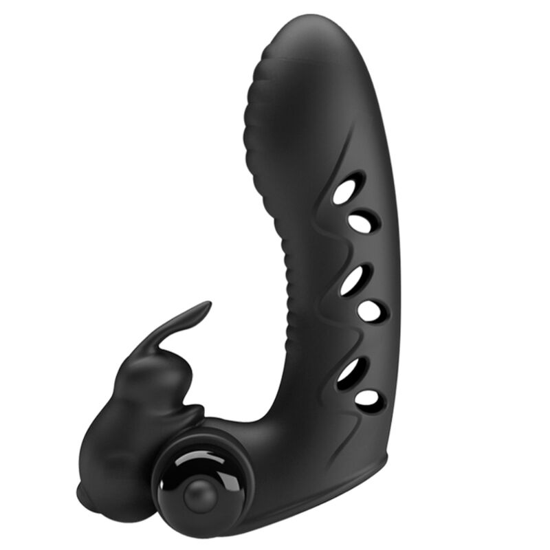 PRETTY LOVE Capa de Dedo Vibrador Coelhinho Preto Vance, mostrando seu design ergonômico e material de silicone de alta qualidade.