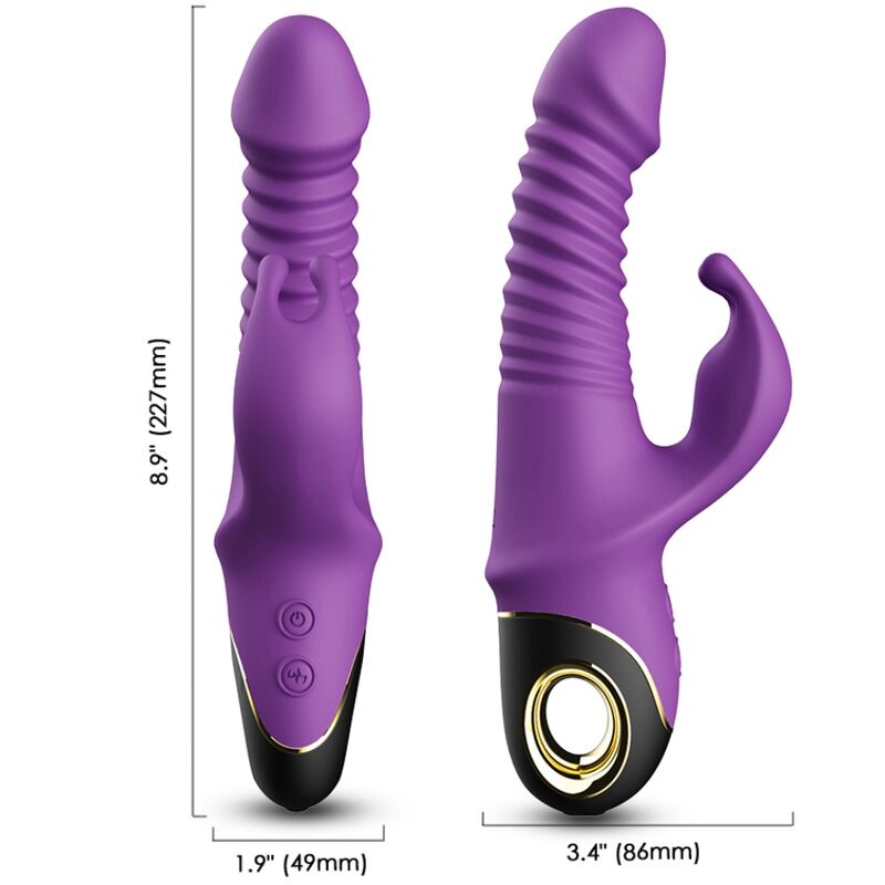 Vibrador Dildo Coelho ARMONY roxo em silicone médico com estimulador clitoriano e design ergonómico.