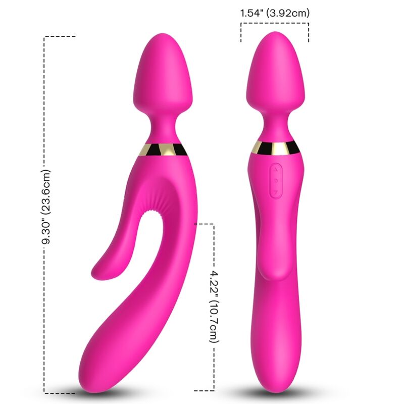 Close-up do ARMONY Vibrador Coelho Fúcsia, mostrando o design ergonómico para estimulação G e Clitóris.