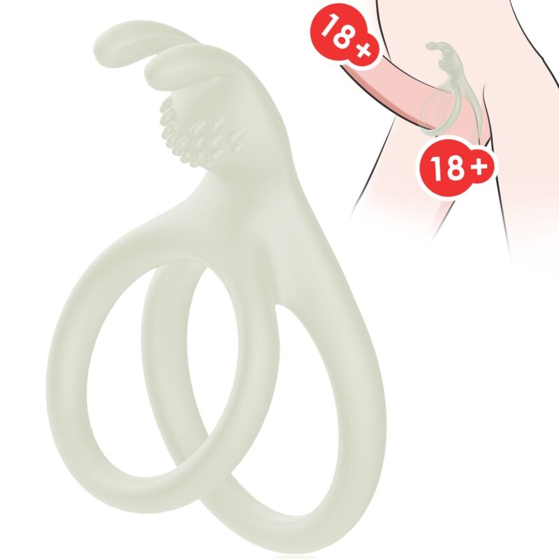 Close-up do Anel Peniano Duplo ARMONY com Estimulador Clitoriano, destacando seu design em silicone.