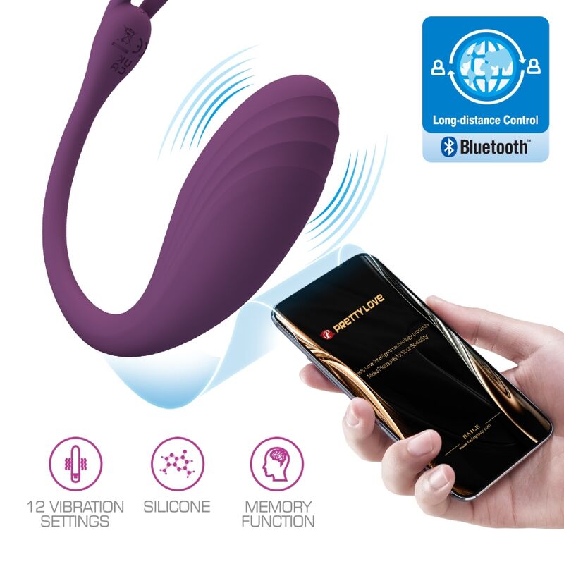 Close-up do Vibrador PRETTY LOVE Catalina App Controle Remoto Roxo, destacando seu design ergonômico e cor.