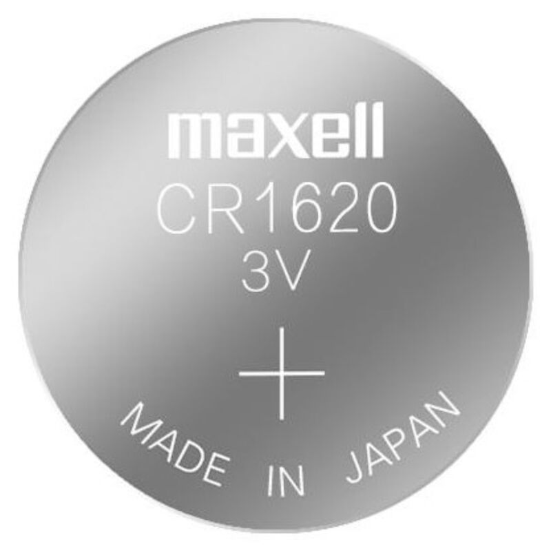 Close-up da bateria de lítio MAXELL CR1620 3V pack de 5 unidades.