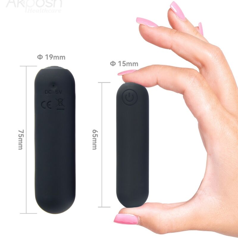 Vibrador bala ARMONY Splash Hehe em silicone preto com 10 vibrações.