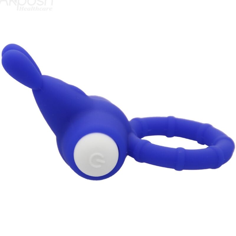 ARMONY Anel Vibratório MS Bunny de Silicone Azul, mostrando seu design ergonômico e material premium.