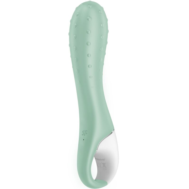 Close-up do vibrador Satisfyer Air Pump 3 Ponto G inflável na cor menta, mostrando seu design ergonómico e ponta expansível.