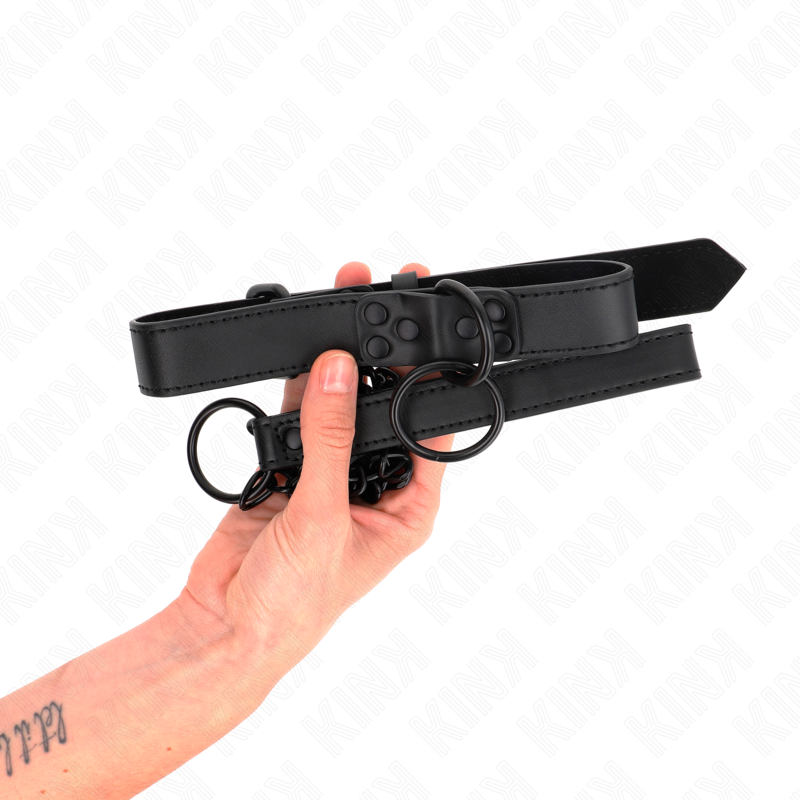 KINK Colar com Trela Escura, um acessório BDSM elegante e ajustável para jogos de controlo e submissão.