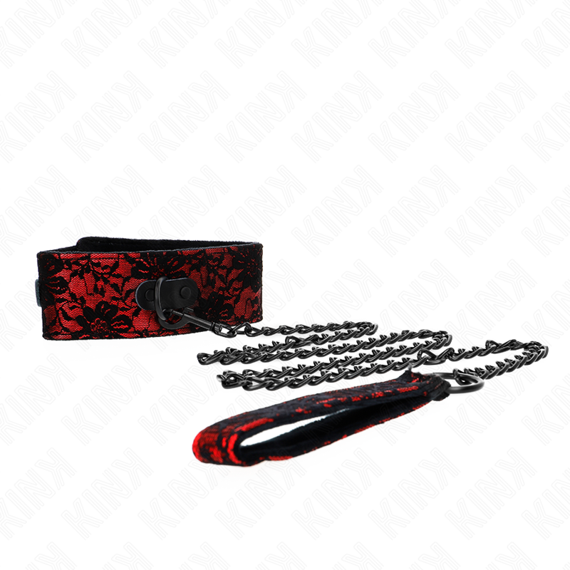 Detalhe do Colar de Renda KINK com Cinto de Couro Real, ajustável e elegante para BDSM.