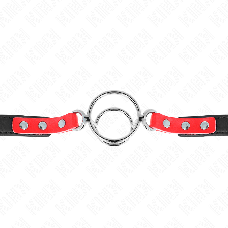 Mordaça KINK com múltiplos O-Rings vermelha, detalhe da sua construção em silicone e metal.