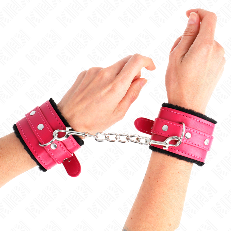 KINK Algema de Pulso Premium Forro de Pele Preto com Cinto Raspberry Rose ajustável.