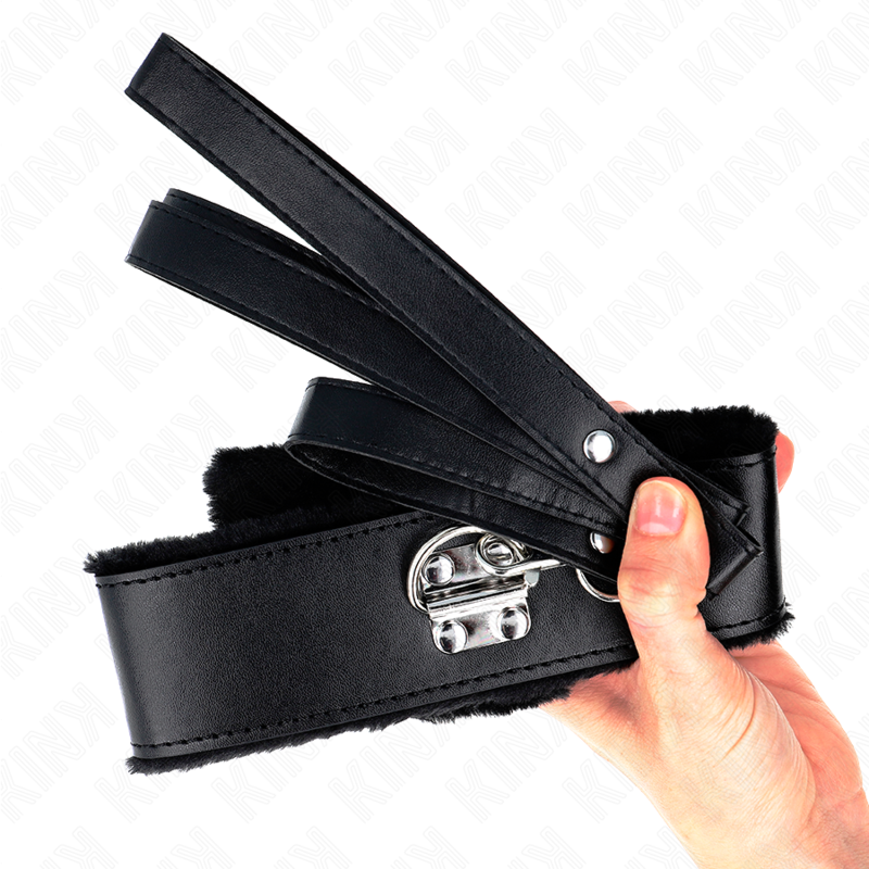 Colar com Trela KINK Preto Ajustável com Pregos Prata para BDSM.