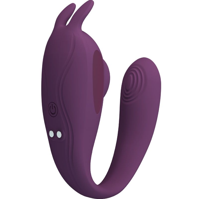 Close-up do vibrador PRETTY LOVE Shey roxo, mostrando seu design ergonômico e material de silicone.