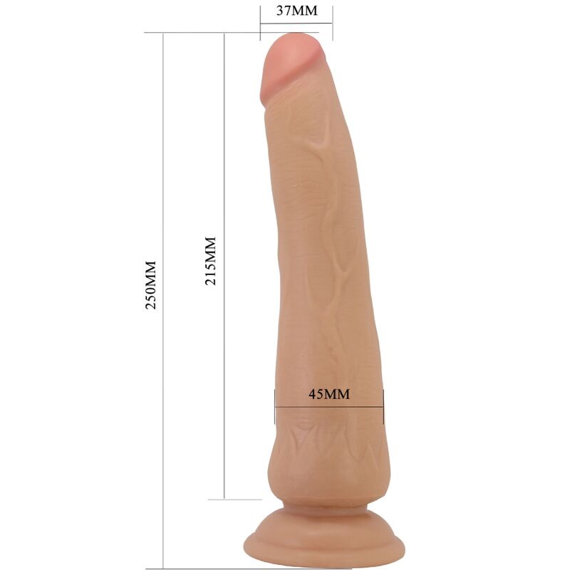 Close-up do PRETTY LOVE Dildo Realista Tiemeyer 25cm com Ventosa, mostrando a sua textura realista e base de sucção.