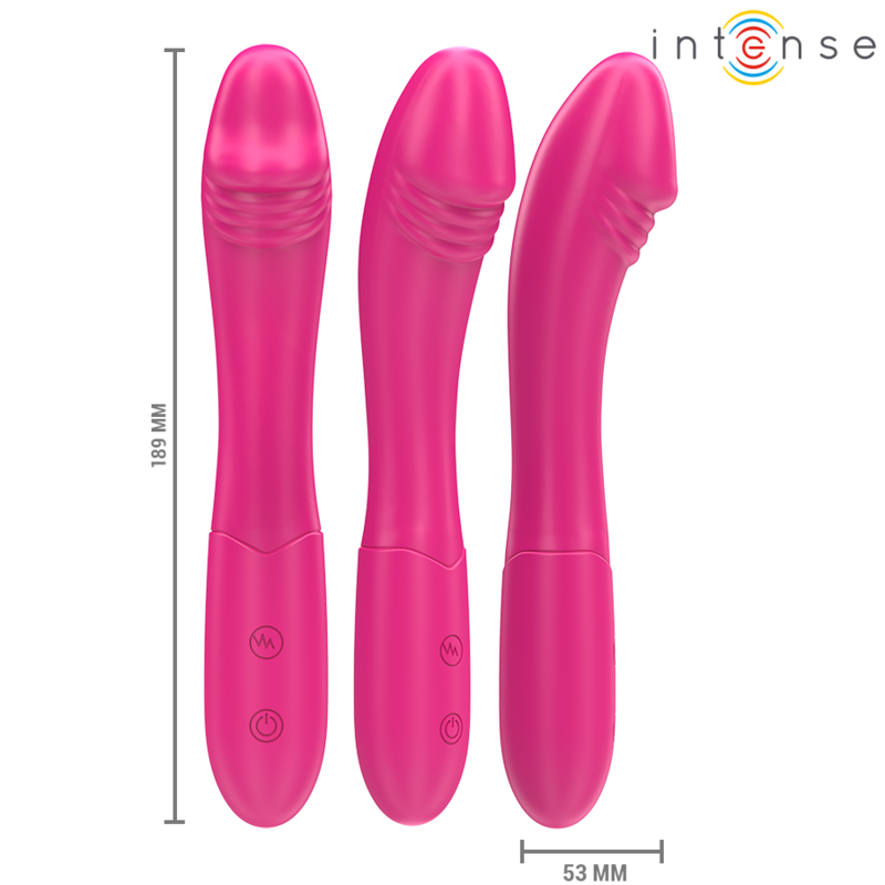 Close-up do Vibrador INTENSE Belinda 19cm Rosa, mostrando sua haste flexível e design elegante.