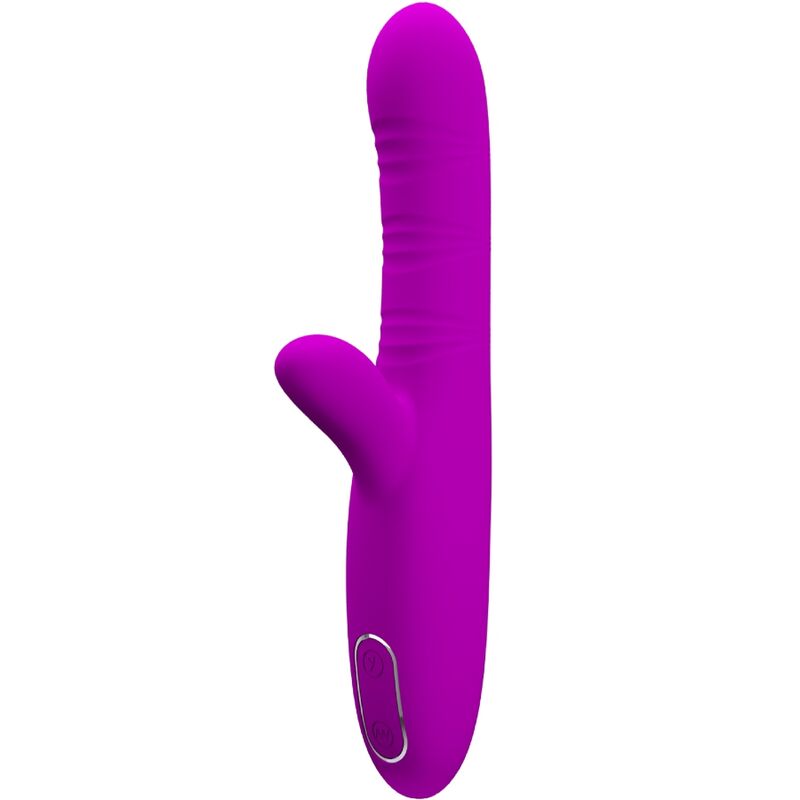 Close-up do vibrador multifunções PRETTY LOVE Angelique Roxo, mostrando seu design ergonómico e detalhes em silicone.