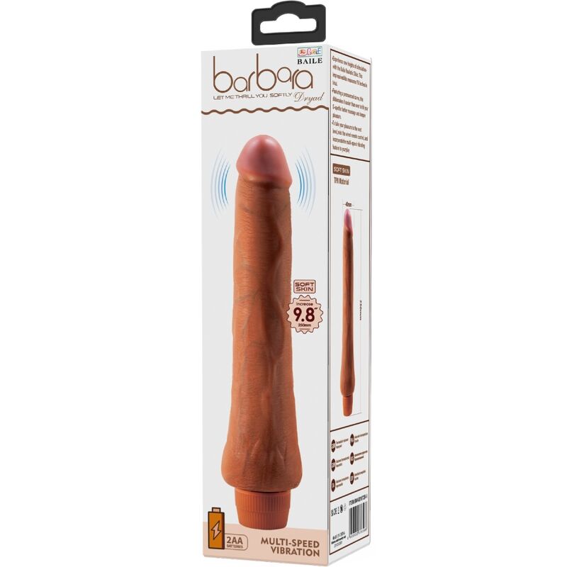 Vibrador realista BAILE Dryad 25cm mulato, com foco na textura e forma anatómica.