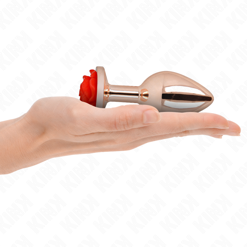 PLUG ANAL ROSA OURO COM ROSA VERMELHA L