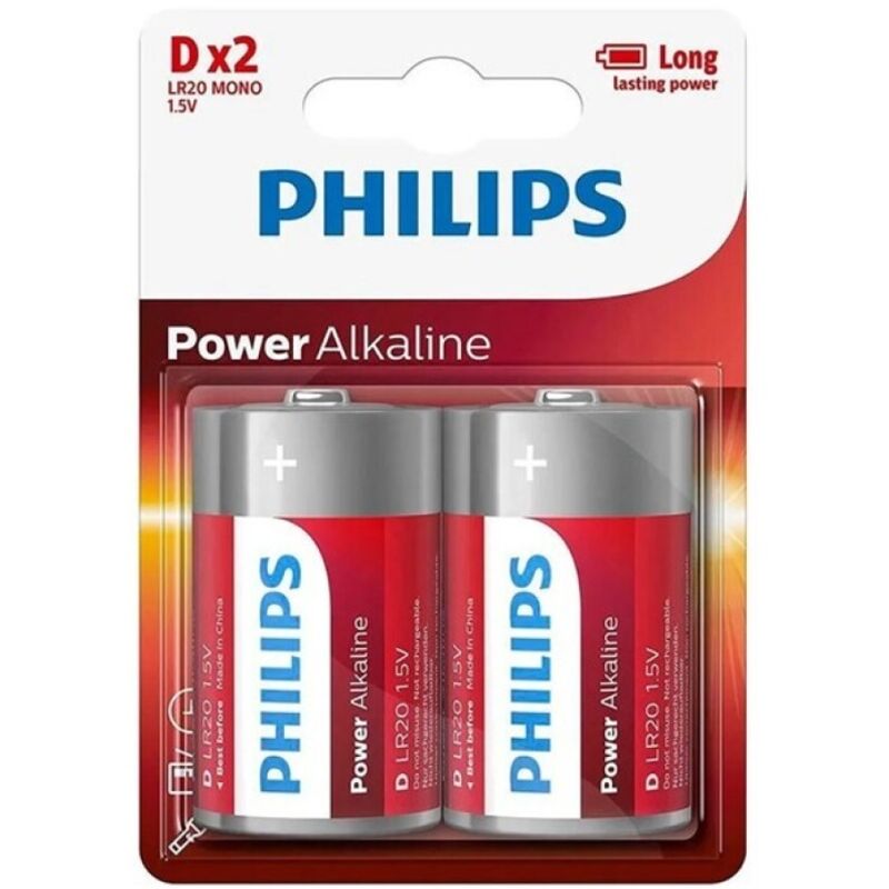 Pilha Alcalina PHILIPS D LR20 Blister 2 Unidades para dispositivos de alta potência