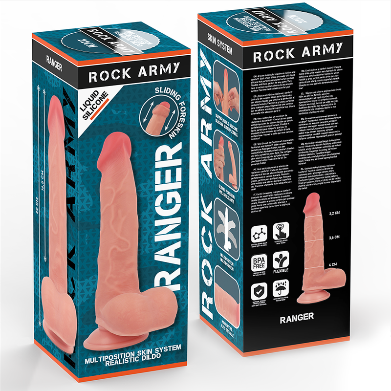 ROCKARMY Vibrador Dildo Realista RANGER Silicone Líquido 22cm com ventosa