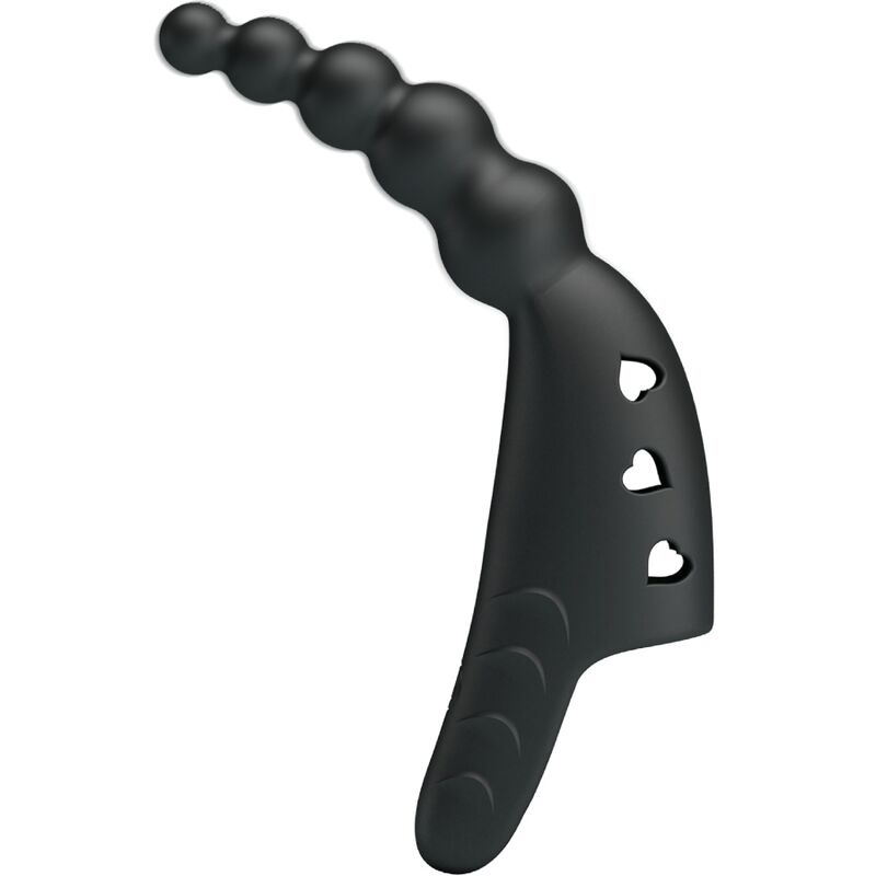 Close-up do Vibrador de Dedo Jordin PRETTY LOVE, mostrando o design ergonómico em silicone preto e detalhes.