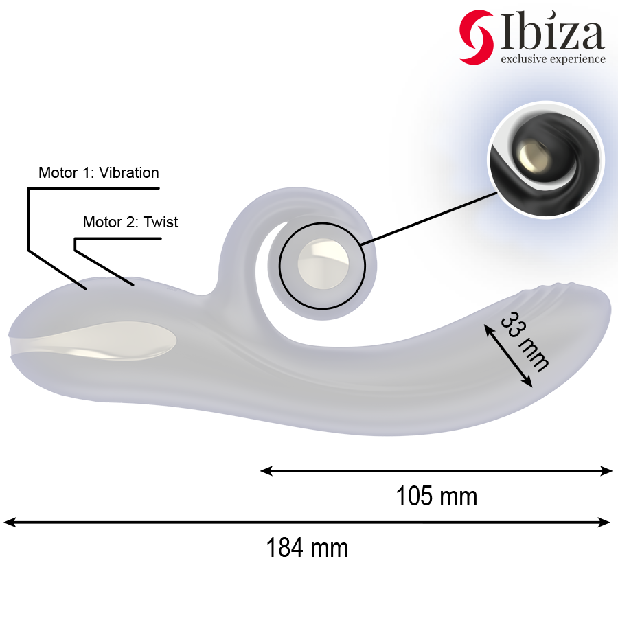 Vibrador Twister IBIZA Curvo com função de vibro-rotação e motor duplo para estimulação do Ponto G.