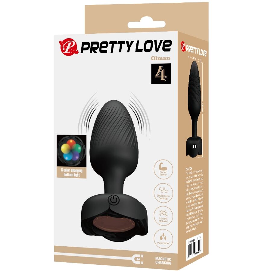 Close-up do PRETTY LOVE Plug Anal Vibratório com Luz LED, mostrando o design elegante e o material de silicone.