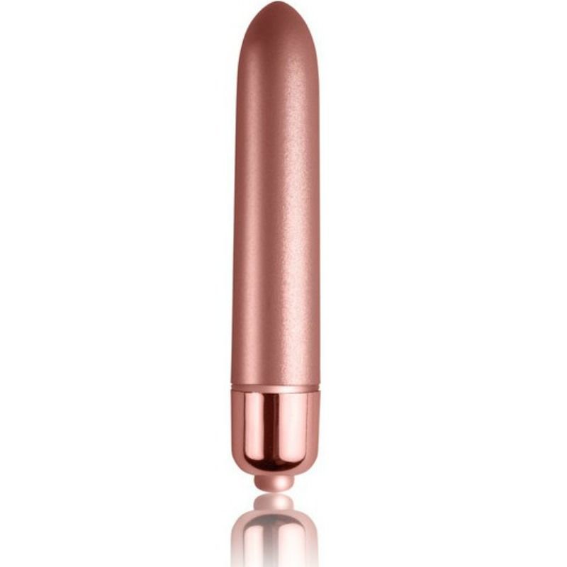 Close-up do ROCKS-OFF Bala Vibrante de Veludo Rose Bloom 10 Velocidades, destacando sua textura suave e design compacto.