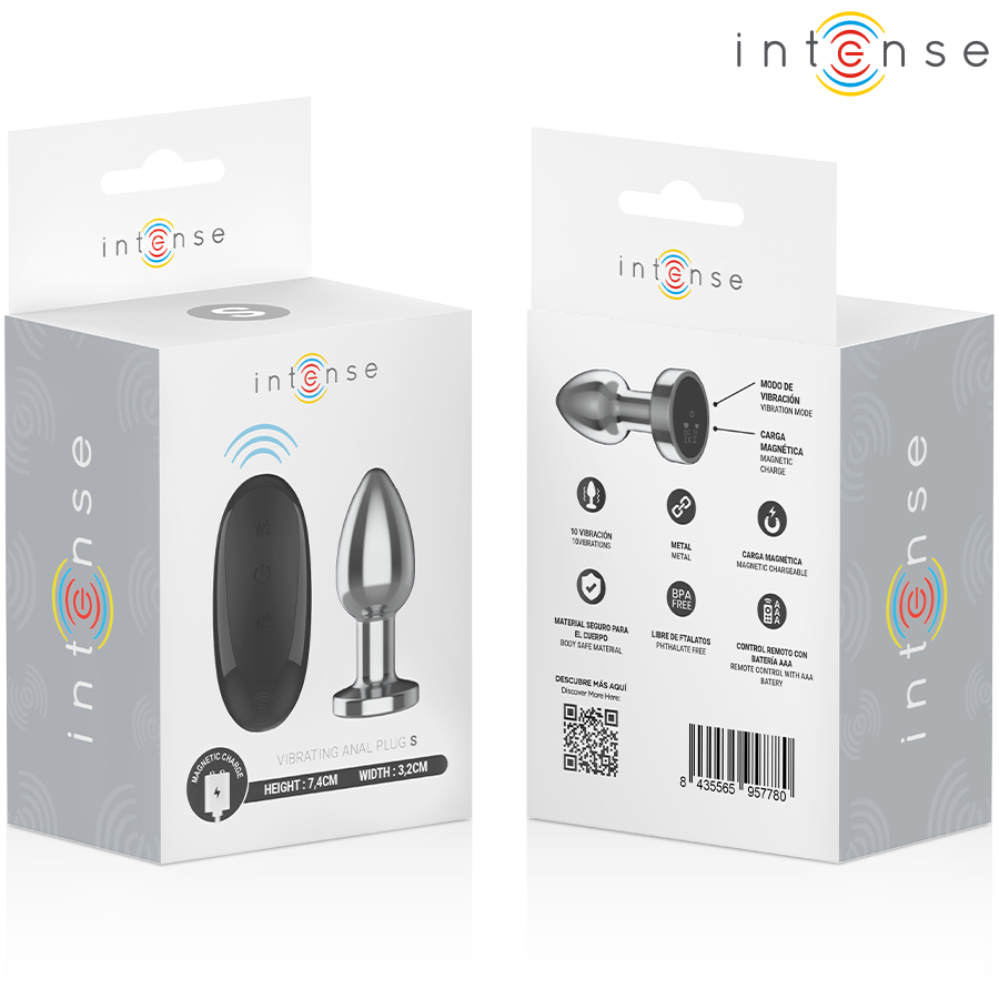 INTENSE Plug Anal Vibratório Metal com Controle Remoto S, destacando o design elegante e material.
