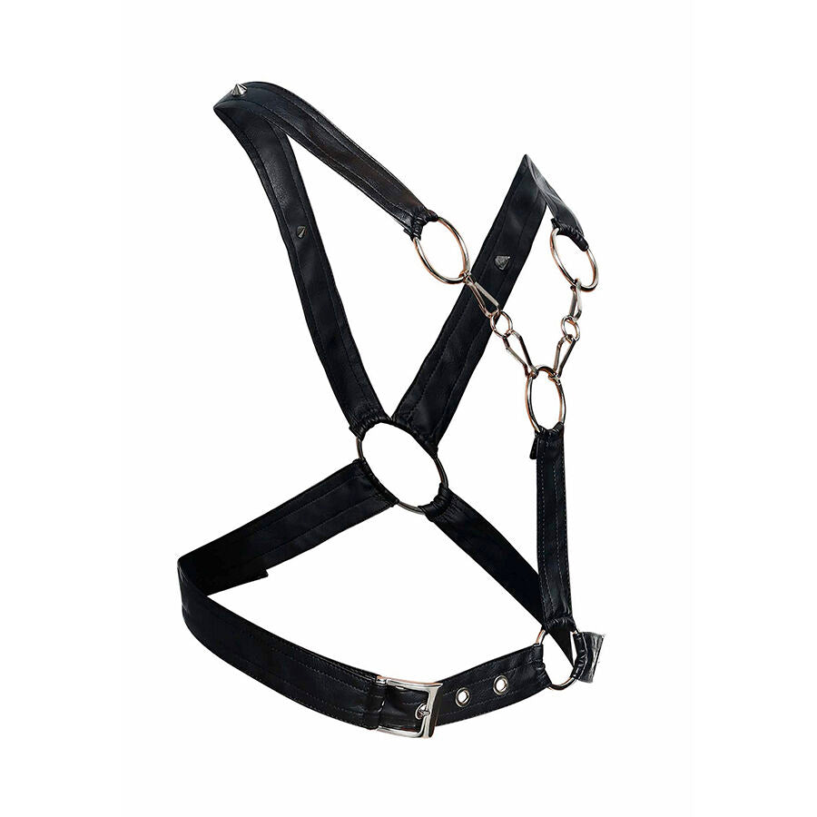 MOB Harness Crossed Black Chain em couro sintético e detalhes de metal